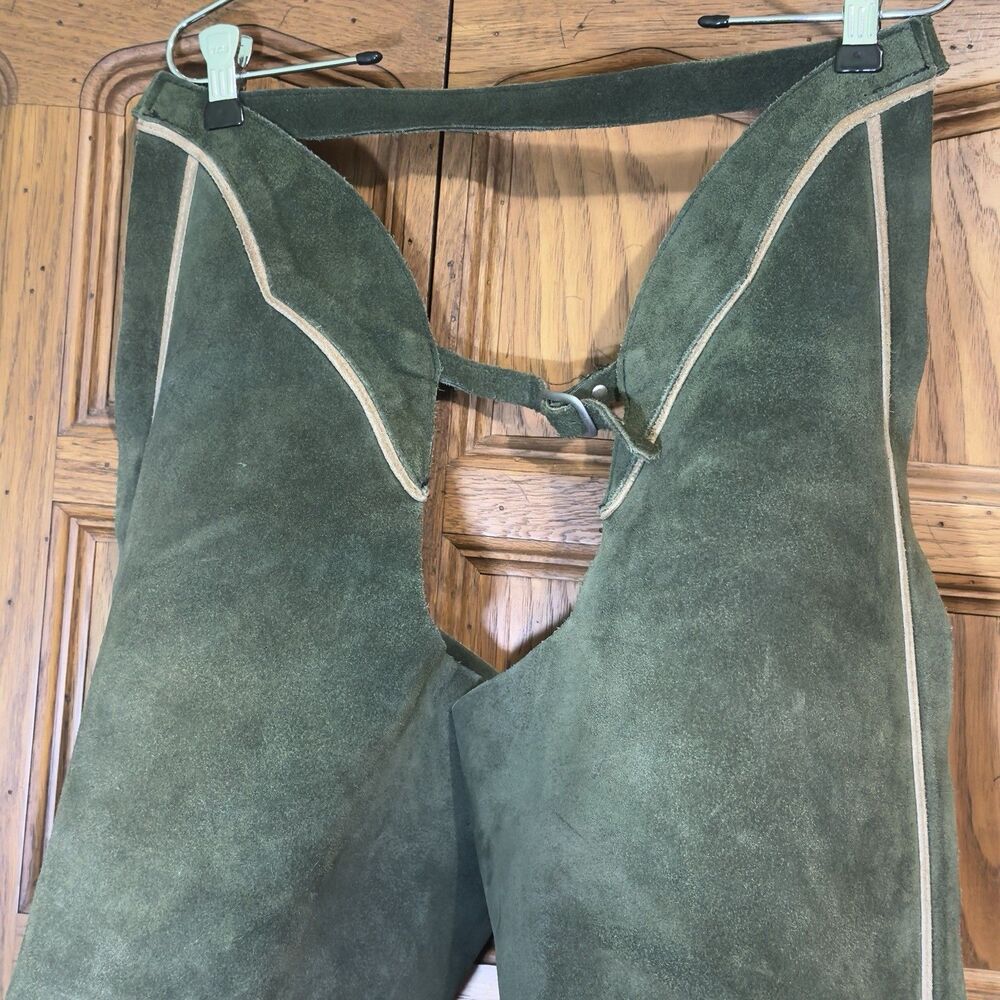 Barnstable Medium Full Calf Riding Chaps Green Suede Leather Full Zip USA